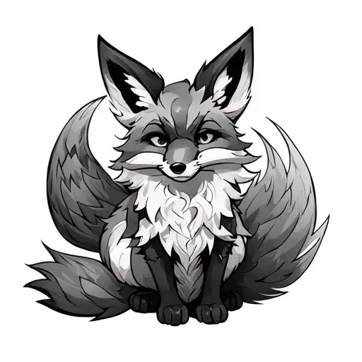 9 tail fox sitting. Not too much shades and details  tattoo design idea