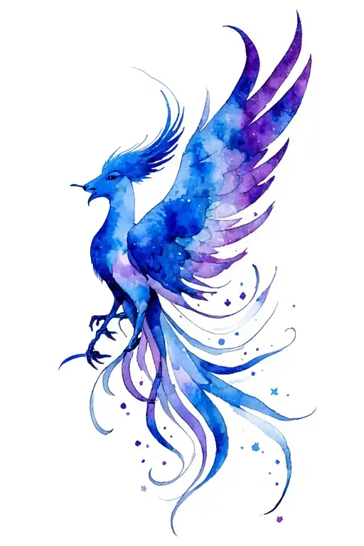 feminine blue and purple Phoenix rising  tattoo design idea