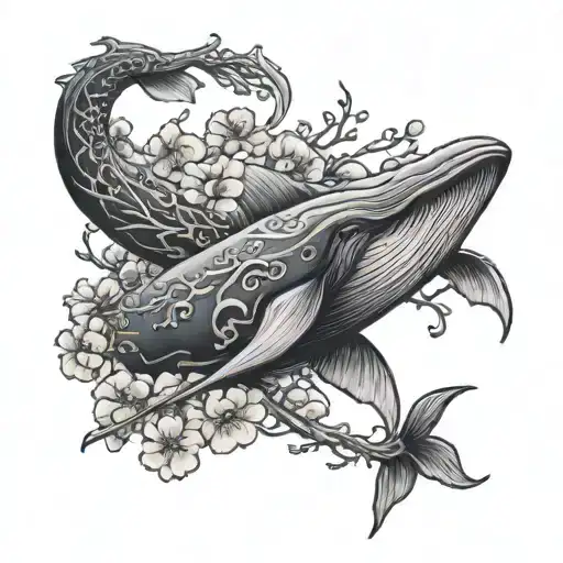 whale berserk sword cherry blossom tattoo design idea