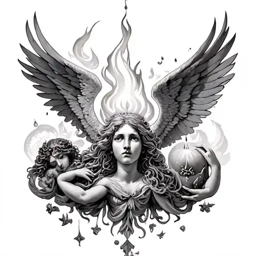 Icarus falling, Medusa, Persephone's pomegranate, Prometheus's fire, Ariadne's thread, Pandora's box, and Psyche's candl tattoo design idea