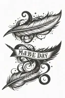 feather with stars around it and the words "maybe one day" written tattoo design idea