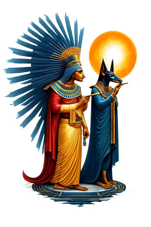 RA holding sun and Anubis guiding souls tattoo design idea