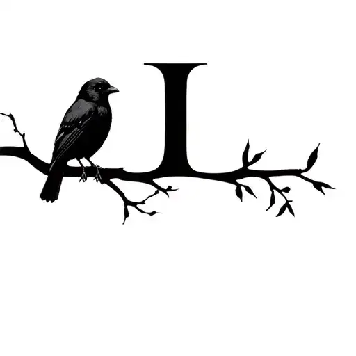 cursive R L blackbirds sitting tattoo design idea