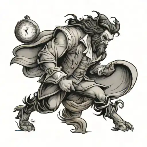 time from beauty and the beast running and its shadow its a human tattoo design idea