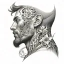 Annotation on the neck going to the shoulder for a thin athletic guy 180 cm tall tattoo design idea