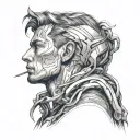 Annotation on the neck going to the shoulder for a thin athletic guy 180 cm tall tattoo design idea