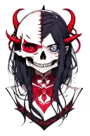 nezuko anime devil with half skull face tattoo design idea