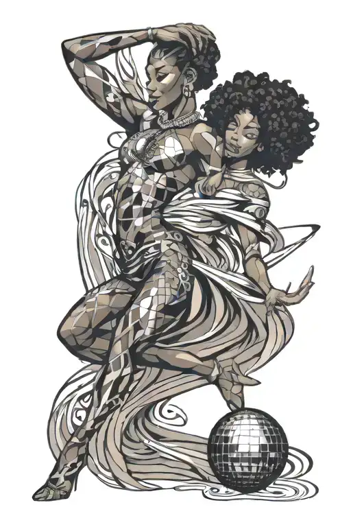 disco ball and Abstract African American dancer dancing underneath tattoo design idea