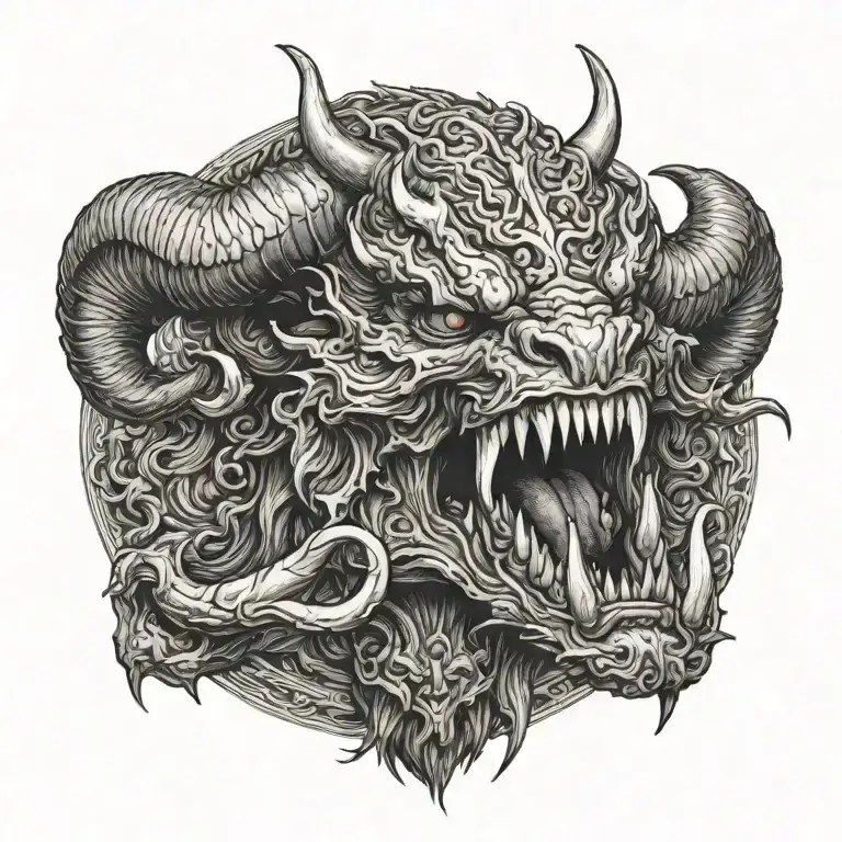 Vengeful demon aries with sharp teeth claws tattoo design idea