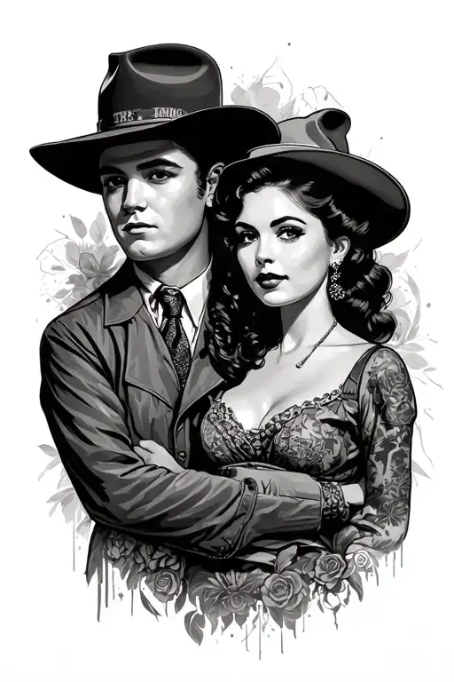 Bonnie and Clyde design incorporating elements tattoo design idea