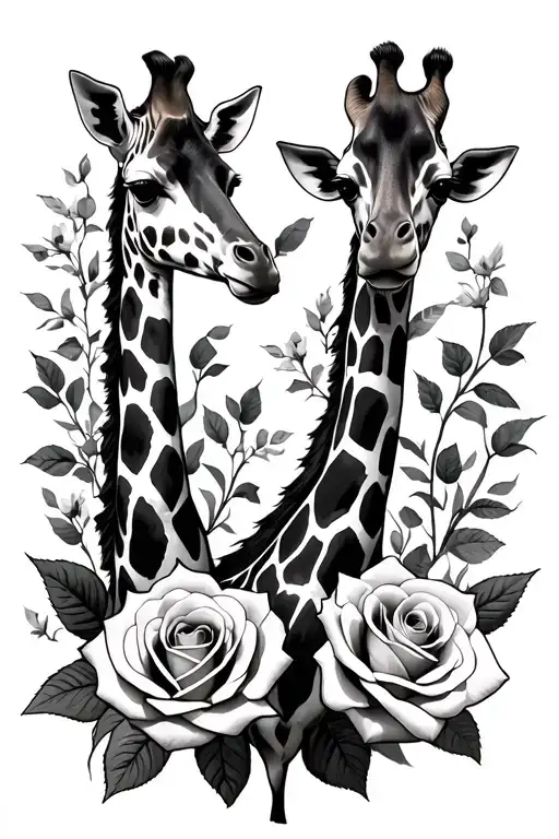 giraffes and roses and stiletto  tattoo design idea
