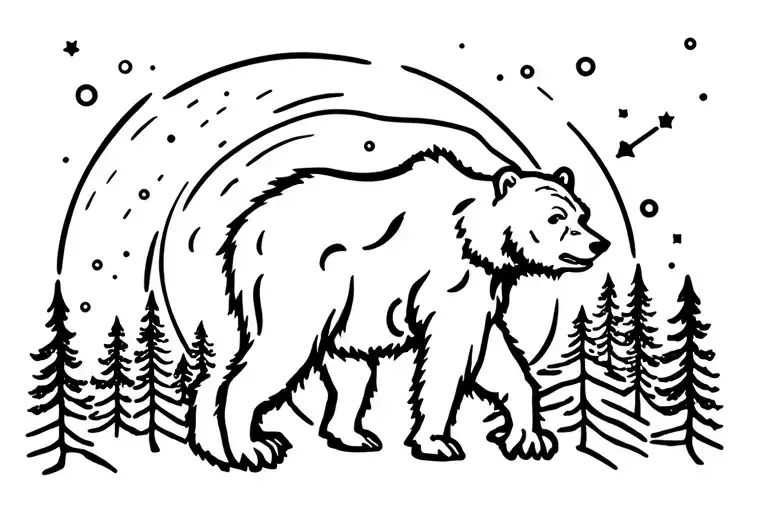 Forest, fire, moon, constellation Big Bear tattoo design idea