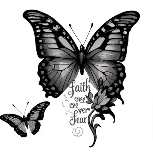 butterflies with faith over fear tattoo design idea