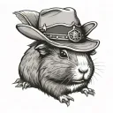 Cute cartoon style guinea pig wearing a cowboy hat, in black and white tattoo design idea