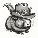 Cute cartoon style guinea pig wearing a cowboy hat, in black and white tattoo design idea