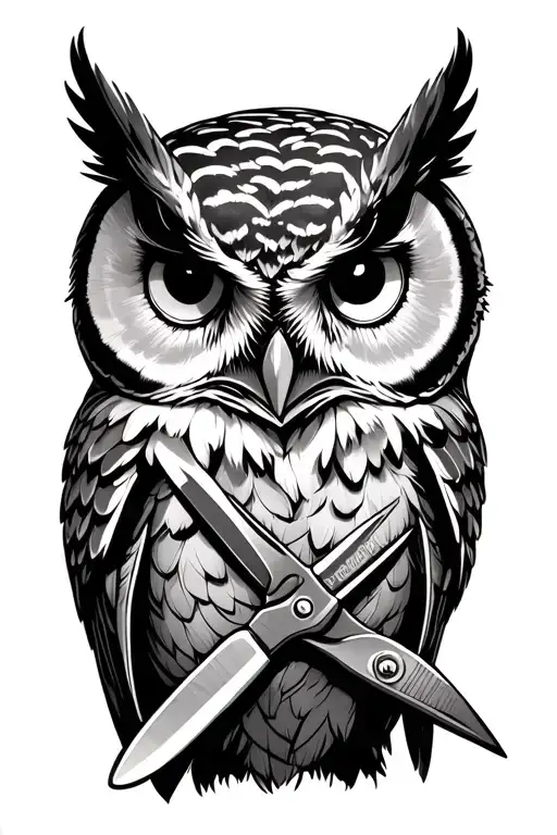 owl holding scissors tattoo design idea
