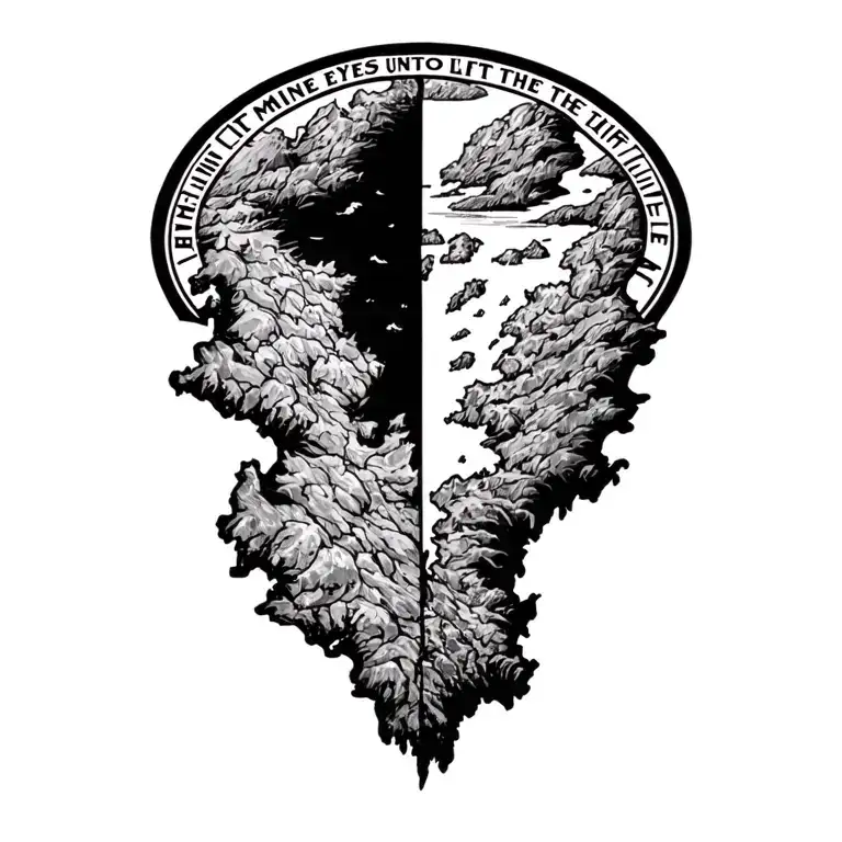 "I lift mine eyes unto the hill" "I lift mine eyes unto the hill" "I lift mine eyes unto the hill" outline of the islands of Islay and Skye  tattoo design idea