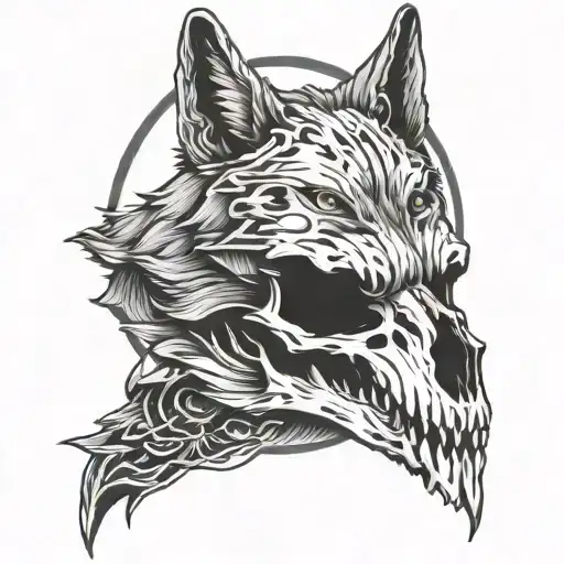 wolf and crow skull tattoo design idea
