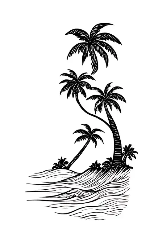 palm trees and waves tattoo design idea