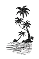palm trees and waves tattoo design idea