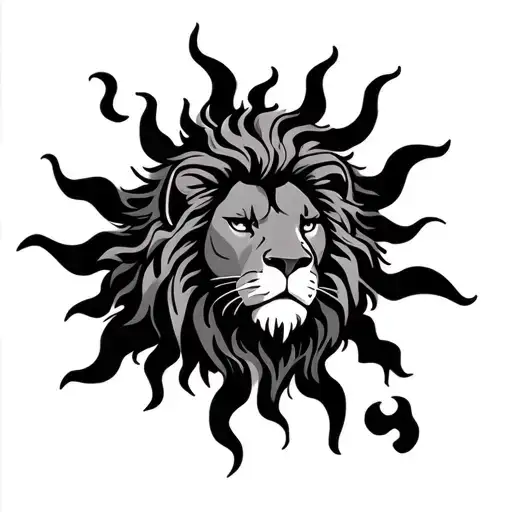 lion with a mane shaped like a sun tattoo design idea