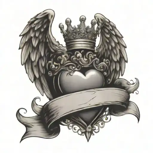 love heart with crown or wings for dead dad delicate tattoo design idea