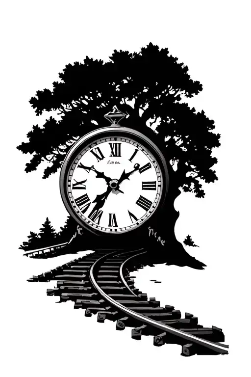 tree hour glass clock train track tattoo design idea