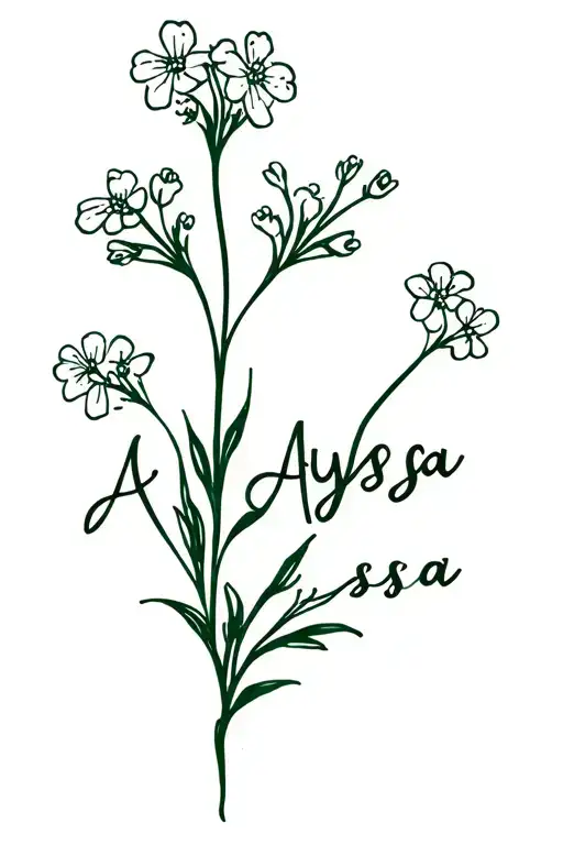 alyssum flower intertwined with Alyssa wrote in stem tattoo design idea