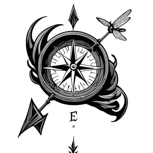 Design tattoo for me.  Stylized arrow through a compass with a dragon fly landing on the top right.   On the top left wi tattoo design idea
