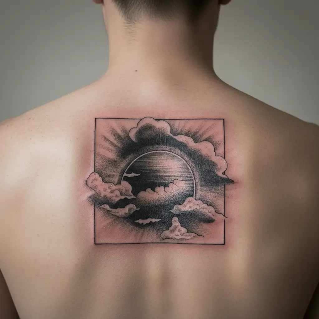 sunrise with clouds over water tattoo design idea