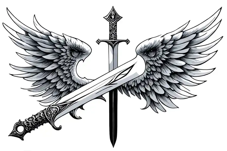 zodiac sign gemini, wings sword behind tattoo design idea