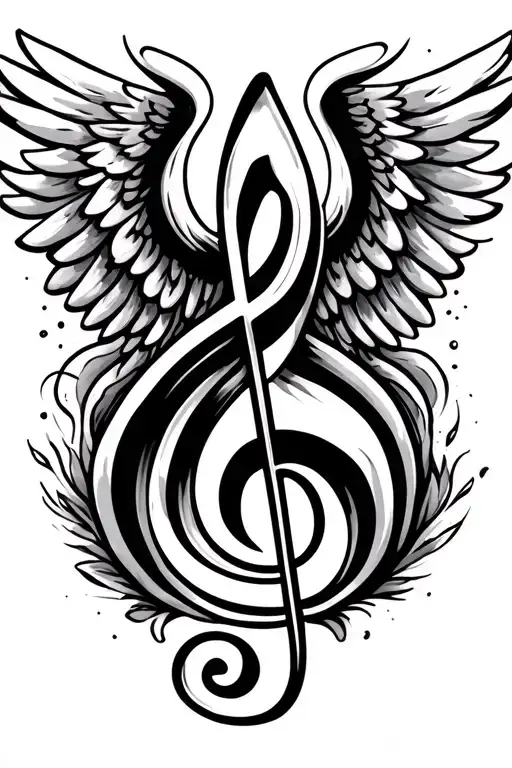treble clef and bass clef with angel wings made tattoo design idea