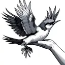 A delicate bird returning to an open hand reaching tattoo design idea