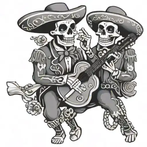 day of the dead skeleton mariachi band tattoo design idea