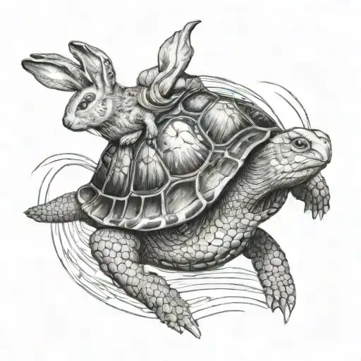 rabbit chasing turtle tattoo design idea