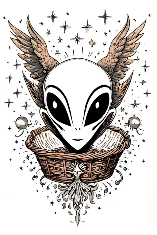 an alien's soul brilliance in the cosmos is revealing secrets from a basket of stars tattoo design idea