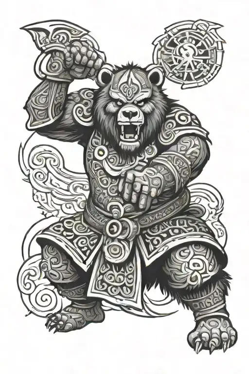 angry hmong bear warrior battling tattoo design idea