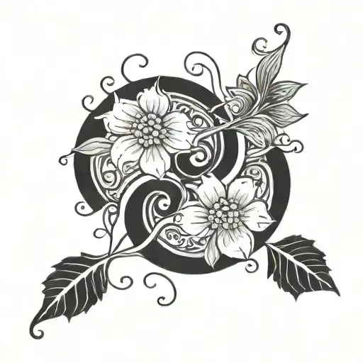 A matching symbol featuring two contrasting elements that represent your opposites, intertwined with a floral motif tattoo design idea