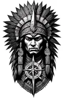 Aztec warrior with compass tattoo design idea