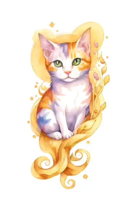 cat butterfly moon tattoo design idea