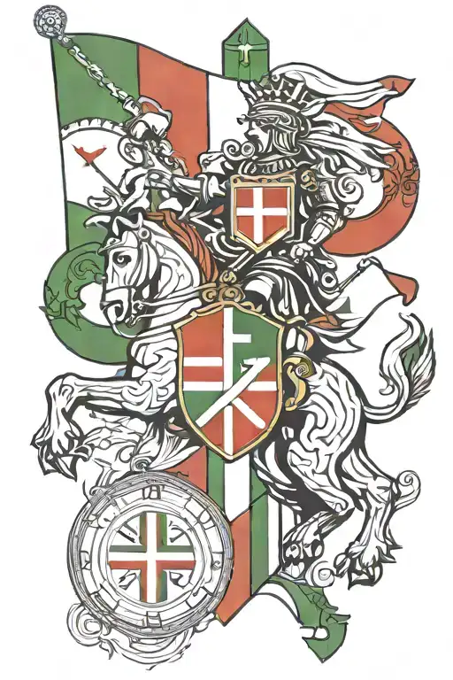 italian flag and st george flag with number 22, 16, 11, family  tattoo design idea
