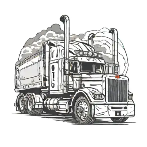 Peterbilt style truck parked in front tattoo design idea