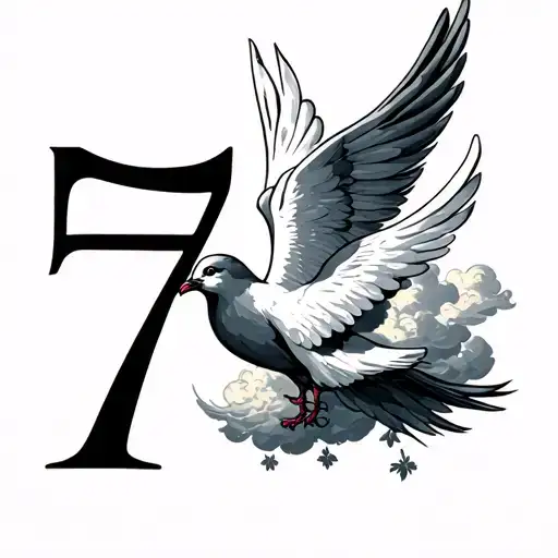 thte number 777 with wings and clouds and a dove tattoo design idea