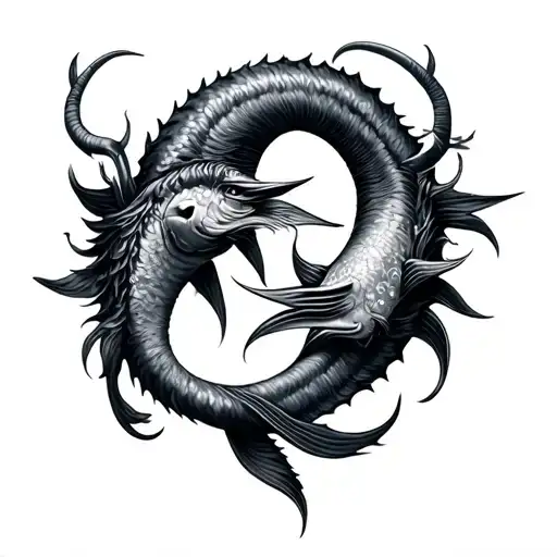 capricorn and pisces fusion design combining elements tattoo design idea