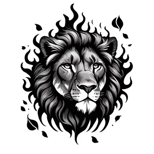 Leo zodian sign with rose petals and fire flames tattoo design idea