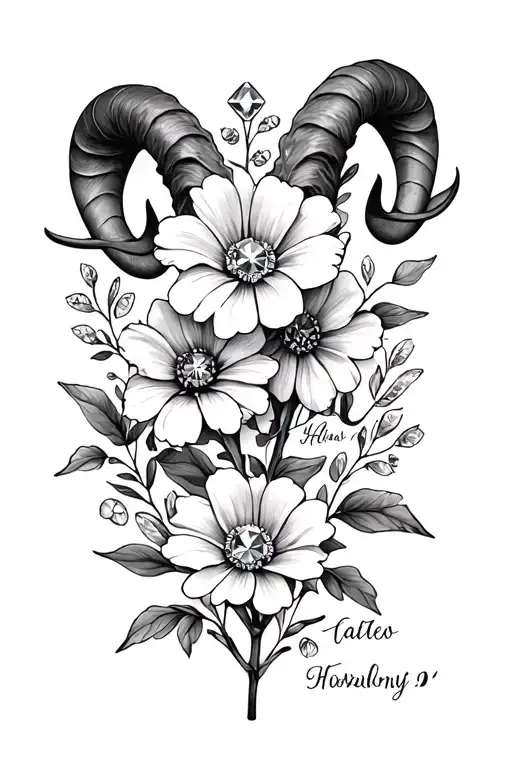 Aries birth month flowers with a dimond and haley written in thee middle  tattoo design idea