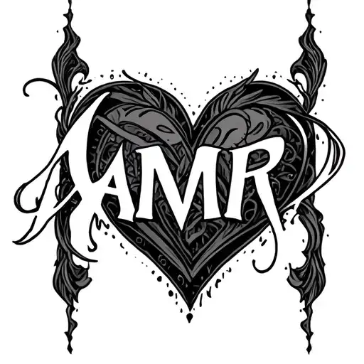 "Amir" heart intertwined tattoo design idea