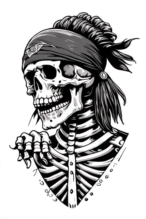 skeleton with mullet and bandana tattoo design idea