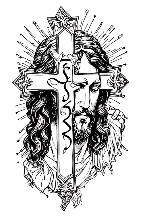 Jesus Christ name cross tattoo design idea