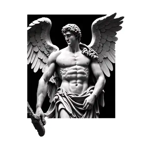statue Greek Roman photo realistic male angels male demons young handsome male gods soldiers tattoo design idea